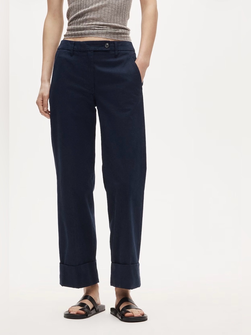 NWT J.Crew Plus Size 24 Cuffed Chino Pants Navy Wide Leg
